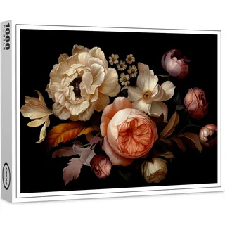 raxxa Premium-Puzzle "Vintage Dunkelheit: Florale Meisterwerke auf Schwarz", 1000 Teile