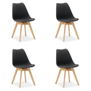Küchenstuhl 4er Set Schwarz Schalenstuhl Kunststoff Holzbeine Esszimmerstuhl Skandinavisch - Schwarz
