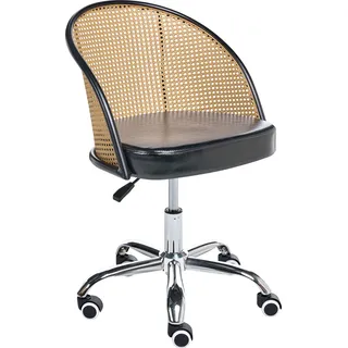 BELIANI Schreibtischstuhl Schwarz Kunstleder Polyrattan Wiener Geflecht Rückenlehne Höhenverstellbar Drehbar Armlehnen Retro Stil Bürostuhl Home Office - Schwarz, Silber, Braun
