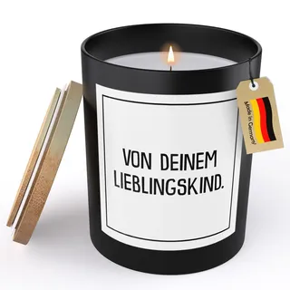 (HANDGEMACHT) Mama Geschenk Lustige Spruchkerze zum Muttertag Von Deinem Lieblingskind Deko Sojawachs Kerze im Glas Schwarz Duftkerze Statement (VEGAN, ZITRUS)