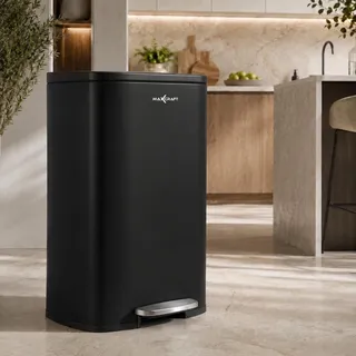 MAXCRAFT Mülleimer / Treteimer mit Soft Close Deckel - 50 Liter in Schwarz - Schwarz