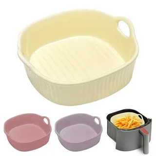 Rund Auflaufform Keramik, Auflaufform für Heißluftfritteuse 18.5 x 16.5 x 5.5cm, Lasagneform Auflaufformen, Bunt Glasiertes Backform Rund, für Lasagne, Pommes Frites, Suppe (Hellgelb)