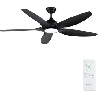 Newday Deckenventilatoren Große 153CM, Deckenventilator Schwarz mit Beleuchtung und Fernbedienung Leise, Ventilator mit Licht, 5 Flügel, Motor DC Reversibel, Stufenloser Dimmer, Zeitgeber für wohnraum