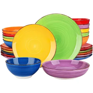 Keramik Geschirr-Set, bunte geometrische Muster, vollständiger 24-teiliger Service , 24 TEIL
