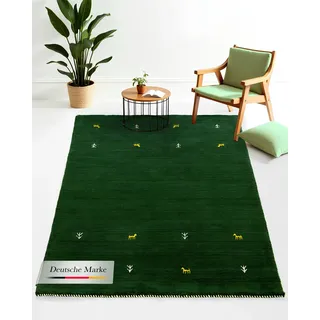 carpetfine Gabbeh Uni, grün, 300x400 cm | Moderner Teppich für Wohn- und Schlafzimmer