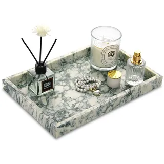 Marmor Tablett Badezimmertablett Luxuriöse Marmortablett Grüne Textur 30 x 20 x 3 cm Schlüsselschale Kosmetiktabletts Küche Tabletts Dekotablett für Arbeitsplatte Bad Kerzen Handtuch