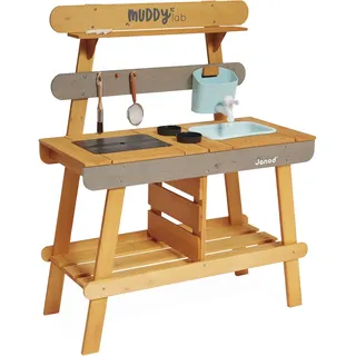 Janod - Muddy Lab - Kinderküche für draußen aus FSC-Holz - 10 Utensilien - Rollenspielzeug - Outdoor-Kinderspiel - Ab 3 Jahre, J06632
