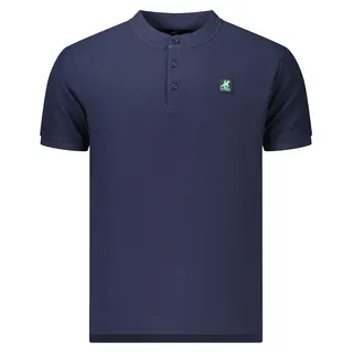 Elegantes Herren Kurzarm-Poloshirt Blau mit Stehkragen und Applikation - Blau