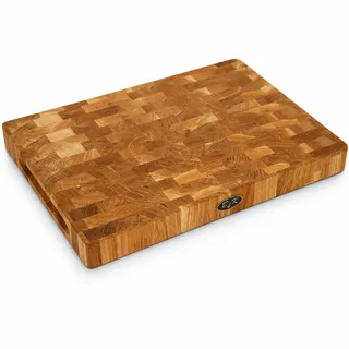 B4K® Schneidebrett aus Eiche Stirnholz 40 × 30 × 4 cm | Massiver Hackblock, Antibakterielles Hirnholzbrett, Mit Griffen & Silikonfüßen, Für Küche, Fleisch & BBQ