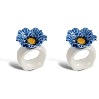 ByON Poppy Serviettenringe – 2er-Set – Blumenförmiges Design aus handbemaltem Porzellan – Dekorative Tischdeko – Farbe: Blau, 5260919914