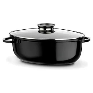 Gourmet Ceramica Induktion Bräter XXL oval mit Aroma-Glasdeckel 10 L, Aluguss, schwarz gesprenkelt, 42 cm