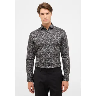 Langarmhemd ETERNA "SLIM FIT", Herren, Gr. 43, Normalgrößen, schwarz (anthrazit), Satin, 100% Baumwolle, schmal, Manschette, Hemden Langarmhemd, NON IRON (bügelfrei)