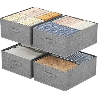 Lifewit Groß Aufbewahrungsboxen, Faltbarer Schrank Aufbewahrungskorb mit EntfernbareTrennwand, Stoff Kleiderschrank Organizer -Aufbewahrung Boxen für Kleidung, Hosen, Socken, 4er Set, 50 x 40 x 20 cm - Grau
