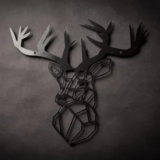 Hansmeier Hirsch-Wanddeko - Metall Schwarz - 42 x 47 cm - Wasserfest, schlicht, modern - Für Außen und Innen - Metall-Dekoration im Industrial Style