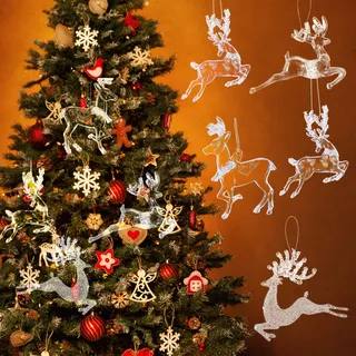 12 Stück hängende Rentier Ornament Kristall Acryl Urlaub Rentier Figuren Hirsch Klar Weihnachtsschmuck für Weihnachtsbaum Indoor Home Dekoration, 6,9 cm, 7,9 cm, 4 Stile