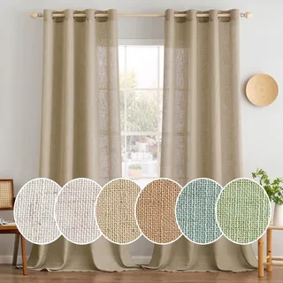 MIULEE Gardinen Leinen Halbtransparent Ösenvorhang Dunkelbraun 245x140 cm | 2er Set, Leinenoptik Modern Voile Vorhänge mit ösen, für Wohnzimmer Kinderzimmer Raumteiler, schlaufenvorhang