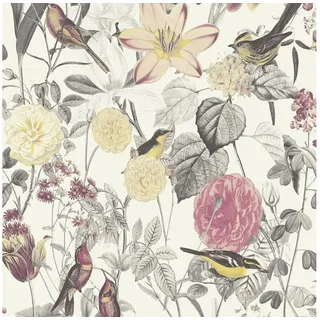 A.S. Création Vliestapete Exotic Life Tapete Tropisch Floral Natürlich 10, 05 M x 0, 53 M Gelb Grau rot Made in Germany 372761 37276-1