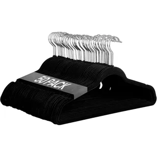 Ediesi, Samt-Kleiderbügel, 50 Stück, schwarz, rutschfest, weich, dünn, für Hose, Hemd, Rock, Anzüge (50 Stück, schwarz ohne Korwatte)
