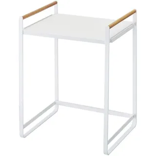 Unyqoos® Küchenregal aus Stahl & Holz – minimalistisches, platzsparendes Ablagegestell mit Holzgriffen für Kaffeemaschine, Toaster & Mixer - Weiß