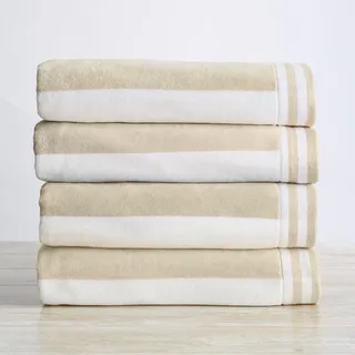 Great Bay Home Strandtücher aus 100% Baumwolle, Velours, 4er-Pack, Taupe, Cabana-Streifen, schnell trocknend, große Badetücher für Erwachsene und Kinder (4 Stück, 76,2 x 152,4 cm, Leinen)