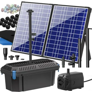 Billing 30W Solar Teichfilter mit 4 Düsen - Solar Teichpumpe für Gartenteich bis 1200L, Teich Bio-Filter für Springbrunnen Kleiner Fischteich Wasserspiel Außen klares Wasser ohne Stromkosten