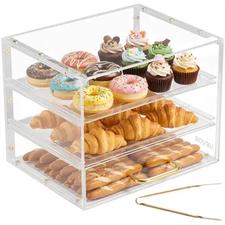VEVOR Gebäckvitrine 3-stöckig, Gewerbliche Bäckereivitrine aus Transparentem Acryl, Thekenvitrine mit Klapptür & Abnehmbarer Trennwand für Kekse, Desserts und Donuts, 33 x 26 x 26 cm