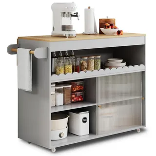 stilvora Küchenwagen in Grau Buffet mit Schiebetüren,verstellbare Einlegeböden und Handtuchhalter, für Ess- , Holzwerkstoff , Rechteckig , 122x91x69 cm , Küchen, Küchenmöbel, Kücheninseln