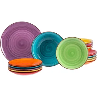 Service 18tlg. Tellerset Uni Bunt, für 6 Personen in unterschiedlichen Farben - Bunt, Beige