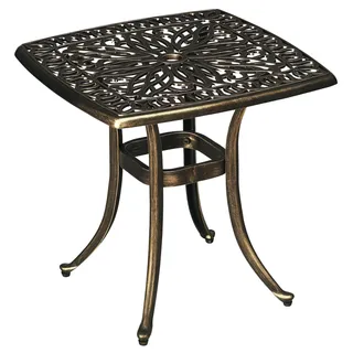 Vintage-Beistelltisch Aluminiumguss Bronze, 54x54x52,5 cm, mit Schirmloch Ø38mm, verstellbare Füße, wetterfest - Braun