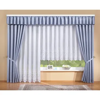 Gardine STICKEREIEN PLAUEN "Alena" Gr. 5, weiß, B:300cm H:175cm, Polyester, Gardinen, Gardine, veredelt mit echter Plauener Spitze Stickerei