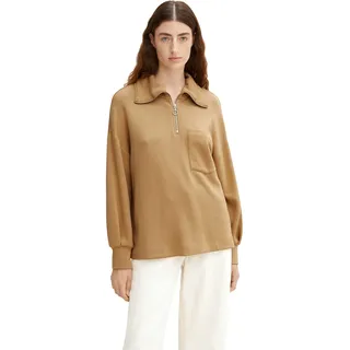 TOM TAILOR Damen Troyer Sweatshirt 1032616, 27841 - Soft Light Camel, S