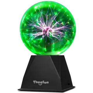 Theefun Plasmakugel, 15cm Magische Leucht Ball, Plasma Ball Ligh, Elektrostatische Kugel Berührungsempfindliche Blitzkuge, Blinkende Physik Blitzlicht Plasmalampe Sphäre Lichteffekte (Grün)