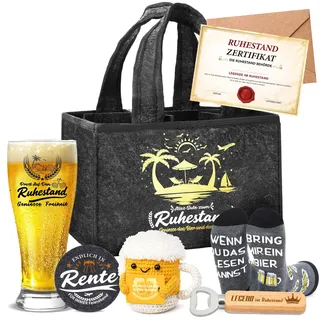 ZJTAPE Rentner Geschenk Männer mit Männerhandtasche Bier, weizenbiergläser, Bier Gehäkelte Kuscheltiere, Lustige Ruhestand Geschenke, Abschiedsgeschenk Kollegen Renteneintritt Geschenk zum Pension