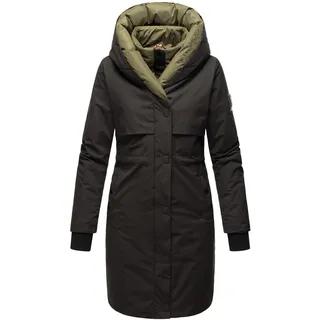 Navahoo Damen, Mantel lange warme Winter Steppjacke mit Kapuze und magnetischen Elementen Snowelf Black Gr. M - M