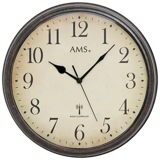 AMS 5962 Wanduhr 32 cm - lautlos ohne Tickgeräusche, Vintage Retro Uhr, Funkwanduhr mit arabischen Ziffern, bruchsicheres Acrylglas, analoge Funkuhr für Wohnzimmer, Küche & Büro