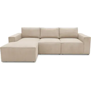 DOMO. collection Ecksofa Calnu, Couch in L-Form mit Cordstoff, Modulsofa mit Taschenfederkern, Sofa, Polsterecke, Eckcouch, Longchair Links, 273 x 172 x 85 cm (BxTxH), Creme