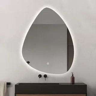 FENOMÉ Rocks Organisch Badspiegel – LED‐Beleuchtung & Anti‐Beschlag – 50 × 70 cm - Silber