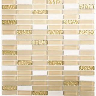 Glasmosaik Naturstein weiß gold Stäbchen Wand Bad 87-1202 i 10 Mosaikplatten