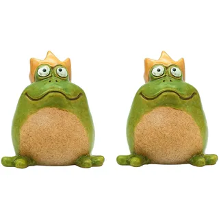 Dekohelden24 2er Set Froschkönige, Teichfrösche, Frösche Garten, Froschfiguren Outdoor, Deko - Frösche, Gartenfrösche, Froschkönige aus Steingut grün, Lieferumfang: 2 Frösche L/B/H 8 x 10 x 12 cm