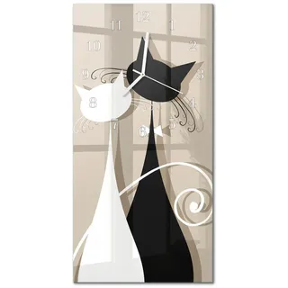 Tulup Wanduhr aus Glas 30x60 cm - Katzen , Beige , Rechteckig , 30x60x0.4 cm , Dekoration, Uhren, Wanduhren