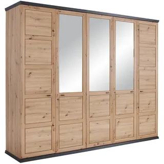 Hom`in Drehtürenschrank , Dunkelgrau, Eiche Artisan , Glas, Holzwerkstoff , 6 Fächer , 255x209x60 cm , Typenauswahl, Beimöbel erhältlich, in verschiedenen Größen erhältlich, in verschiedenen Holzdekoren erhältlich , Schlafzimmer, Komplette Schlafzimmer und Serien, Schlafzimmerserien