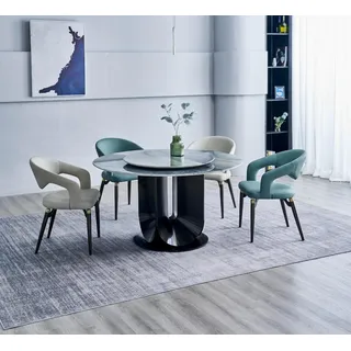 Designer Essgruppe Luxus Runder Esstisch 6x Stühle Stilvolle Sitzgruppe - Weiß