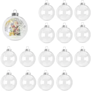 16 Stück Weihnachtskugeln zum Befüllen (6cm), Weihnachtskugeln selbst gestalten aus Kunststoff Transparent – Befüllbare Christbaumkugeln für Persönlichen Christbaumschmuck & DIY Deko