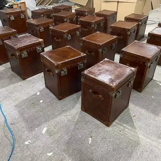 Beistelltisch Vintage Leder Würfel Truhe Couchtisch Sofa Wohnzimmer Tisch Koffer - Braun