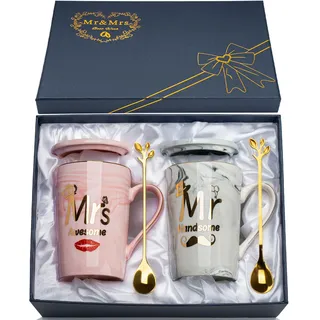 Hochzeitsgeschenke für Brautpaar, Hochzeitsgeschenk 2Pcs Pärchen Geschenke Tassen Set Keramik Marmor 14 Oz, Lustig Mr und Mrs Geschenk für Couple Geschenke, Geschenk-e für Paare, Verlobungsgeschenk