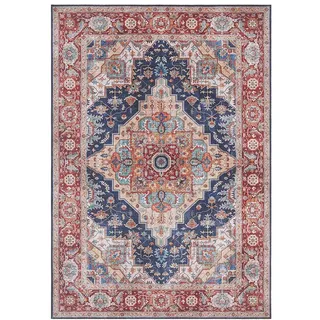 HANSE HOME Teppich – Wohnzimmerteppich Orient-Touch Detailiertes Muster Florales Kurflor Flachgewebe Teppich, für Esszimmer, Wohnzimmer, Schlafzimmer, – blau 120x160cm