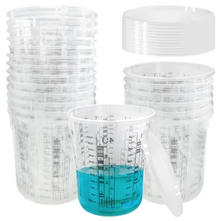 20 Stück Lackmischbecher 680ml, Mischbecher, Messbecher Mit Skala Farbmischbecher Aus Kunststoff Rührbecher Farbbecher Mixing Cup Mit 20 Deckel, Für Flüssigkeiten Farbe Pigment Lacken