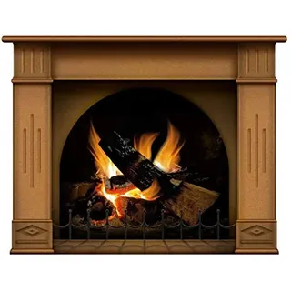 Wandaufkleber Kamin mit brennendem Feuer Wandtattoo Dekoration Brennholz Flammen fotorealistische Kunst Poster (Groß Braun)