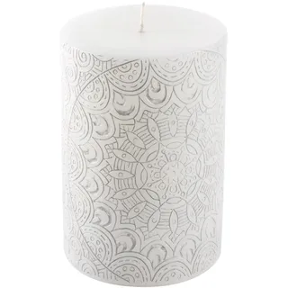 Homéa, Stumpenkerze, Mandala-Motiv, Ø 7 x H10 cm, Graphic Ethnic, Weiß