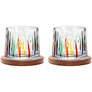 Uten Drehbare Wassergläser, 2 pcs Whisky Gläser 275 ml/ 10 oz, Bambus Untersetzer, als Cocktailbecher, Kaffeetasse, zum Entspannen, Geschenk, Stehaufmännchen Gläser